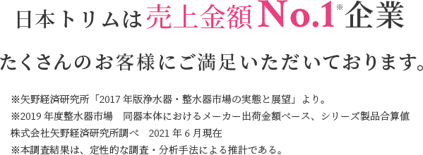 日本トリムはシェアNo.1企業　たくさんのお客様にご満足いただいております。