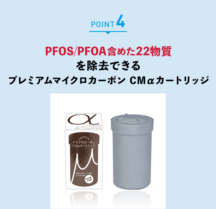 PFOS/PFOA含めた22物質を除去できるプレミアムマイクロカーボン CMαカートリッジ