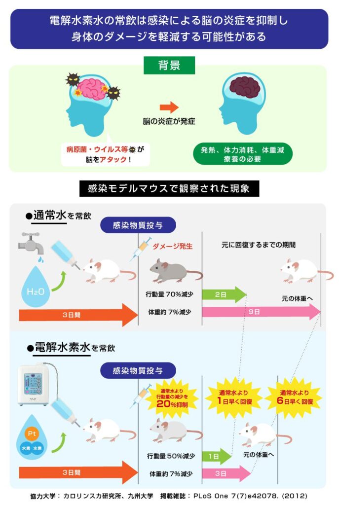 分子状水素はマウスにおいてLPS誘導神経炎症を抑制し疾病行動からの回復を促進する